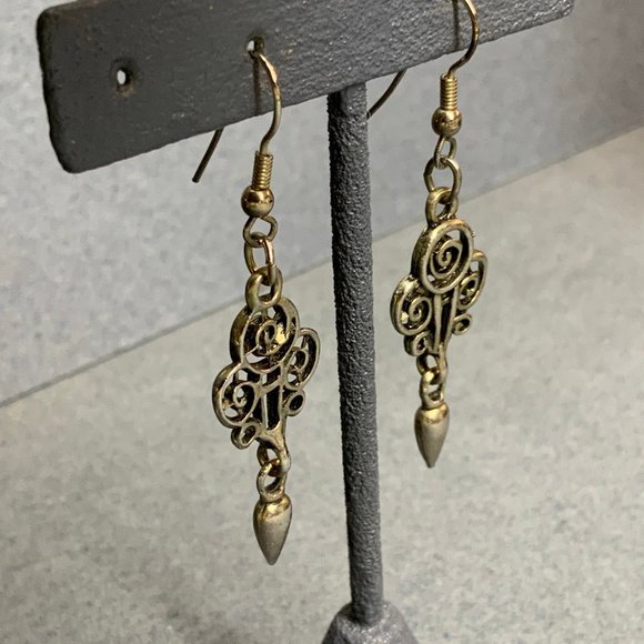 Dangle Pierced Earrings Silver Filagree Pendulum H - Picture 2 of 4